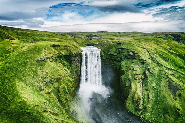 The spectacular Skógafoss Waterfall in south Iceland