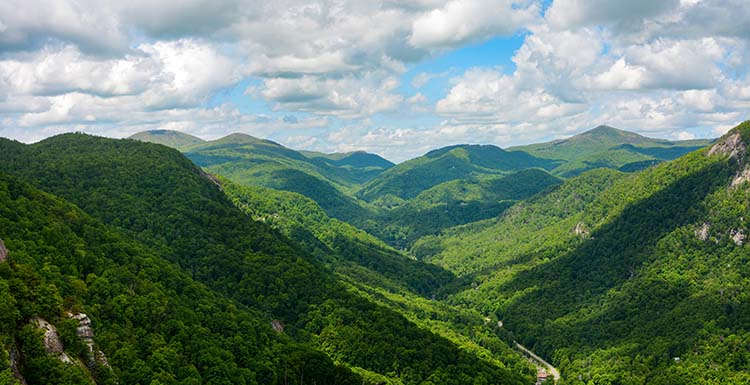 Blue Ridge Mountains seen from Chimney Rock Mountain in North Carolina